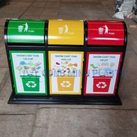 Thùng Rác Thép 3 Ngăn