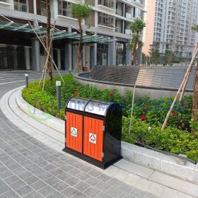 Thùng Rác Thép Giả Gỗ 2 Ngăn