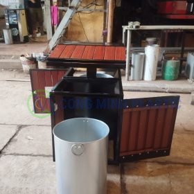 Thùng Rác Thép Giả Gỗ 2 Ngăn
