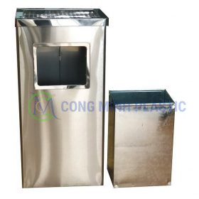 Thùng Rác Inox Gạt Tàn Vuông CM02