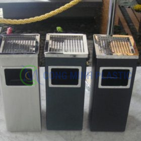 Thùng Rác Inox Gạt Tàn Vuông CM02