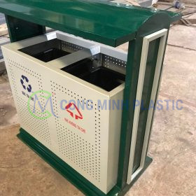Thùng Rác Thép 2 Ngăn Ngoài Trời