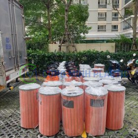 Thùng Rác Thép Giả Gỗ Tròn CM01