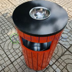 Thùng Rác Thép Giả Gỗ Tròn CM01