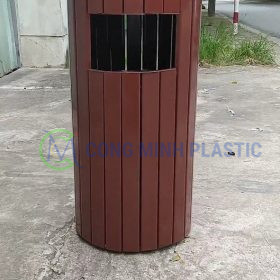 Thùng Rác Thép Giả Gỗ Tròn CM01
