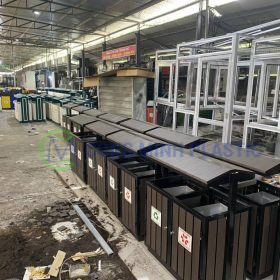 Thùng Rác Thép Giả Gỗ 2 Ngăn Ngoài Trời