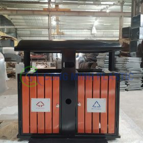 Thùng Rác Thép Giả Gỗ 2 Ngăn Ngoài Trời