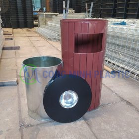 Thùng Rác Thép Giả Gỗ Tròn CM01