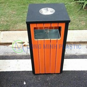 Thùng Rác Thép Giả Gỗ Vuông CM02